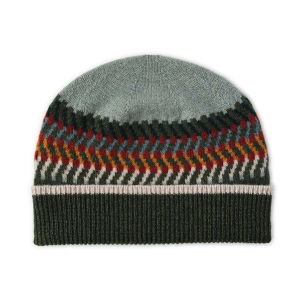 Ladies Patterned Wool Beanie Hat | Corra | Lomond - Forest Green