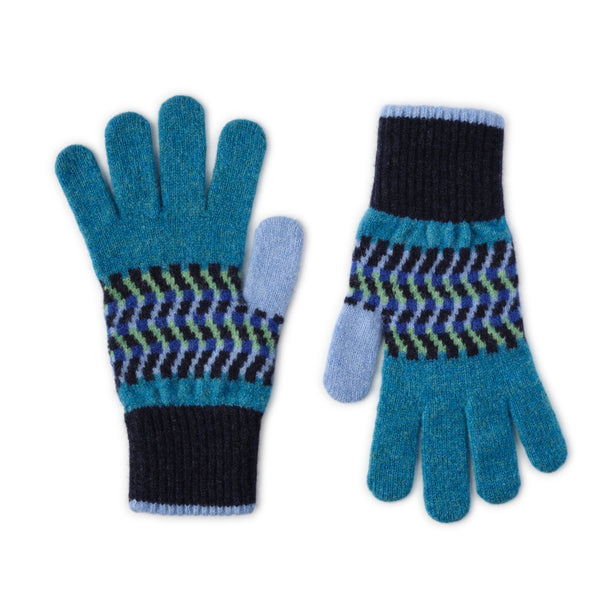Ladies Patterned Wool Gloves | Corra | Lomond - Navy Blue
