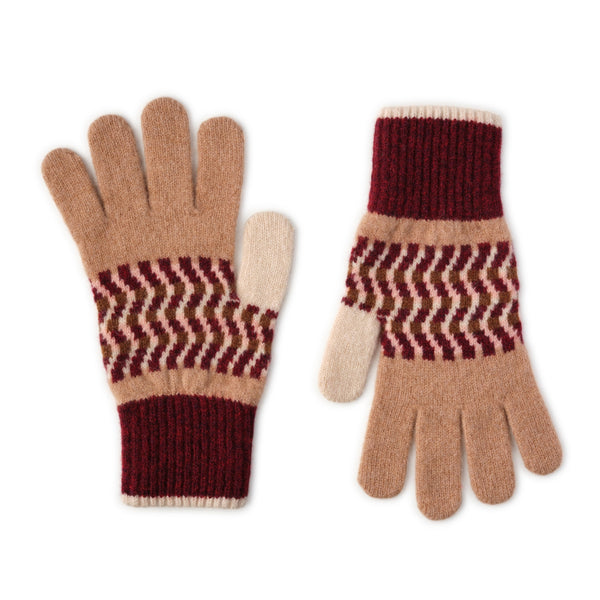 Ladies Patterned Wool Gloves | Corra | Lomond - Wine Red