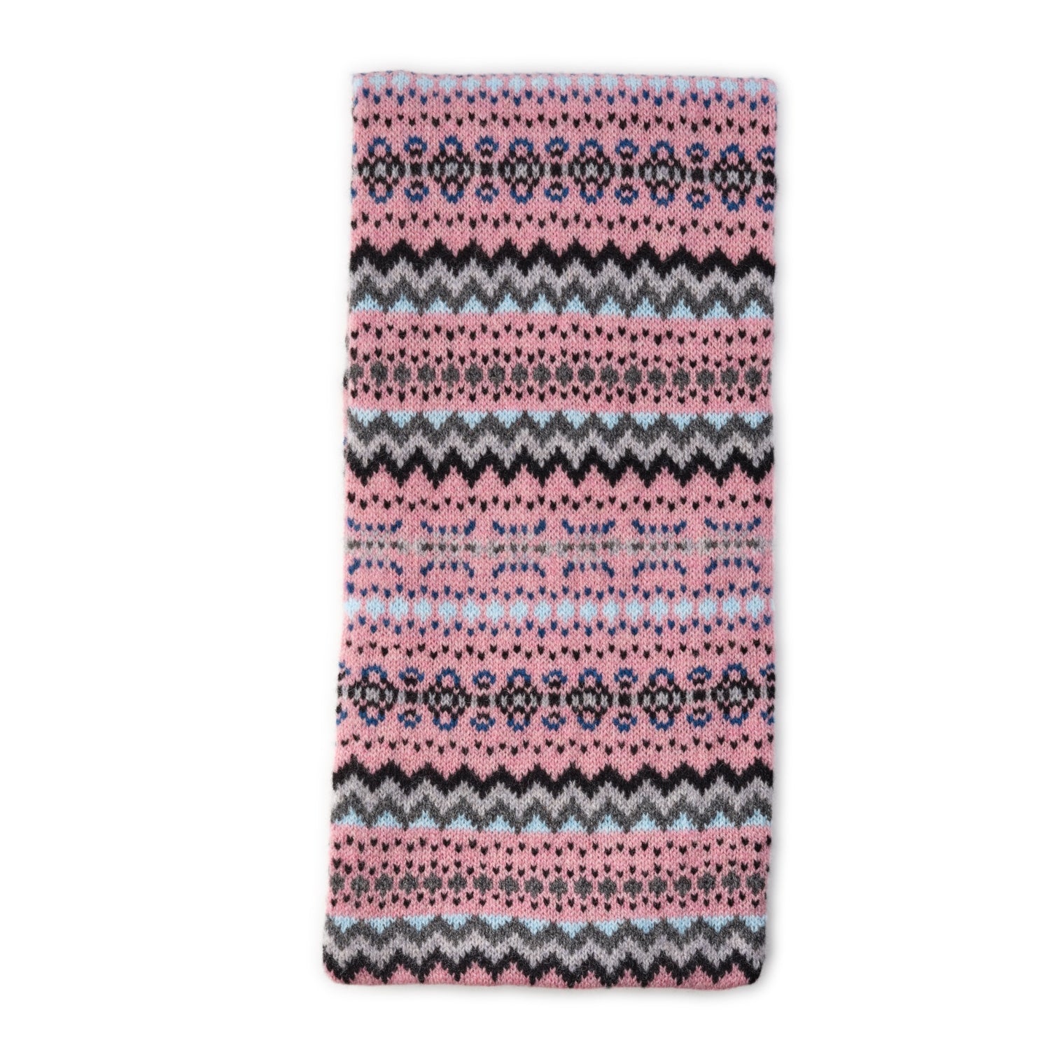 Fairisle Patterned Christmas Ladies Scarf Gloves and Beret Set - Pure Lambswool - Light Pink Scarf