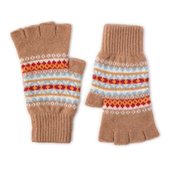 Patterned Fingerless Wool Gloves for Ladies | Camel Beige | The Cashmere Choice